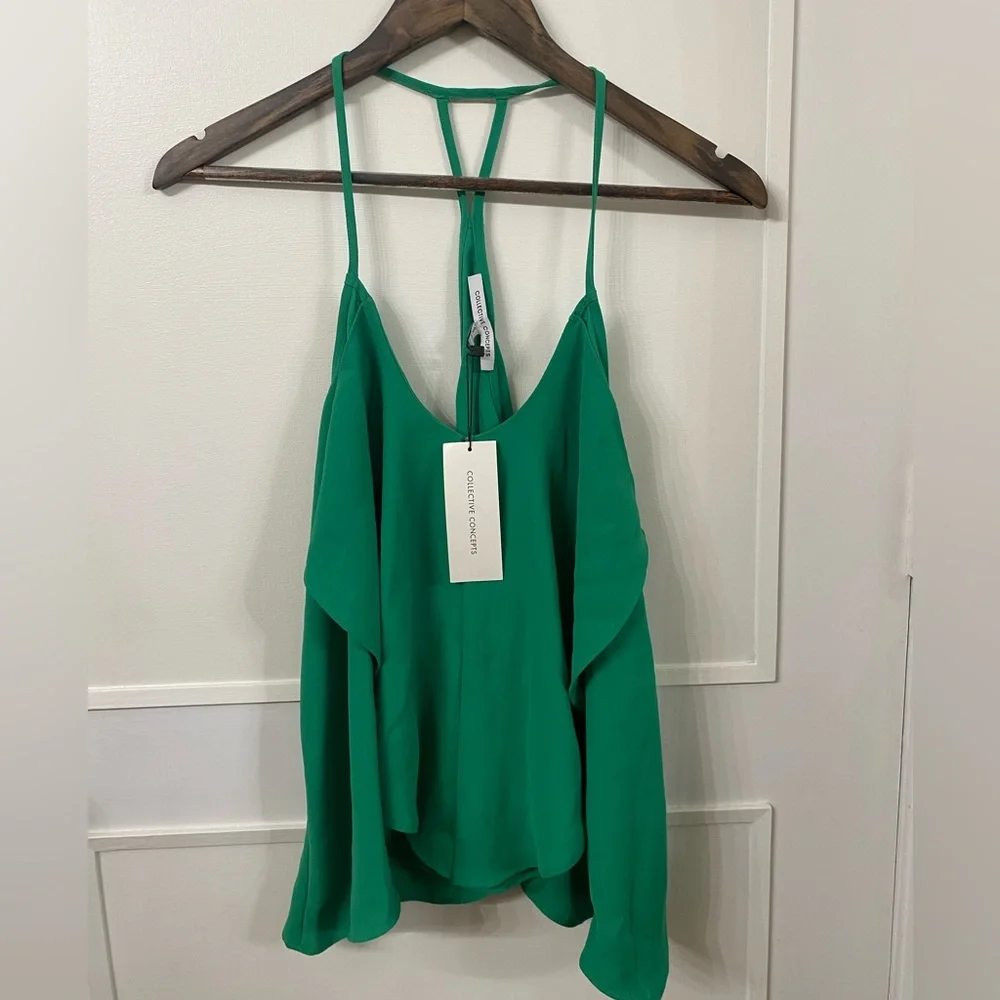 Collective Concepts Green Ruffle Tank Top - Picture 2 of 7